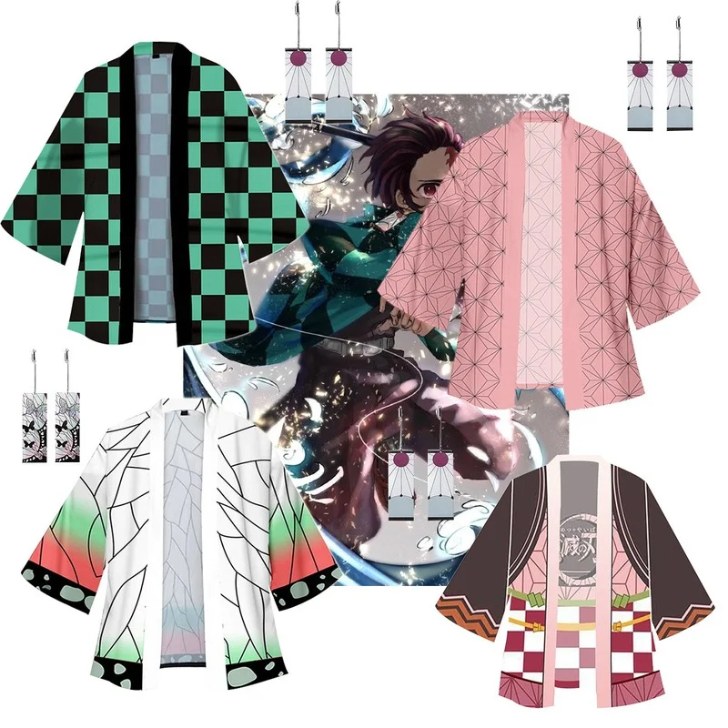 

Demon Slayer Kimetsu No Yaiba Haori Kimono Cosplay Costume Agatsuma Zenitsu Kochou Shinobu Summer Coat Shirt Anime Clothing