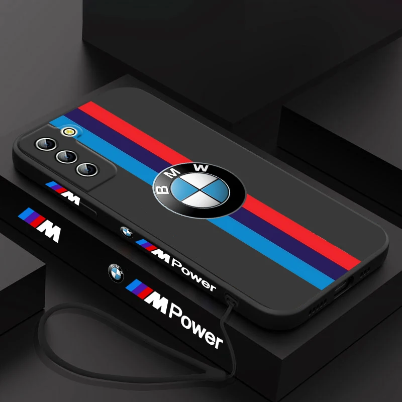 

Luxury Car BMW Fashion LOGO Samsung Cover For Galaxy S23 S22 S21 S20 Pro FE Note 20 Plus Ultra Liquid Left Rope Phone Case