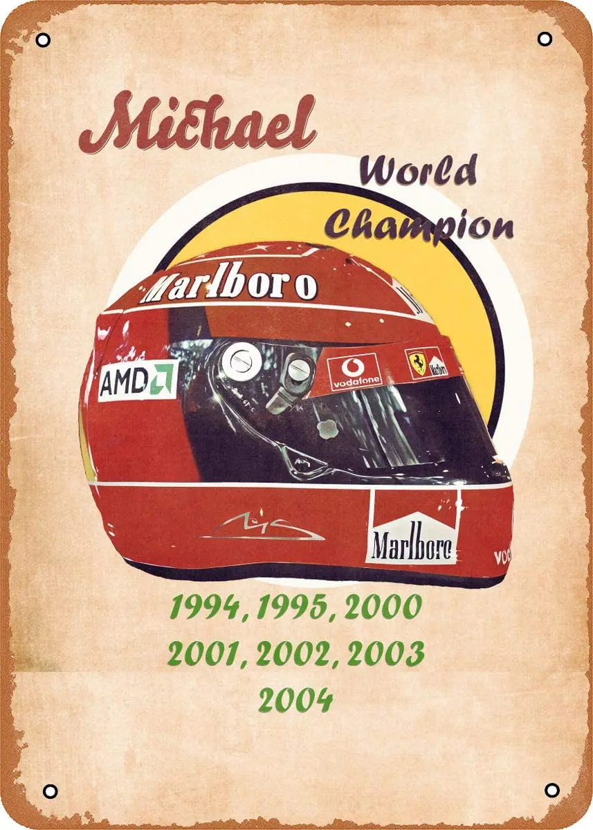 

Fanzi Vintage Look Metal Sign Racing Helmets Michael Schumacher Helmet 8"X12" Tin Plate Wall Decor