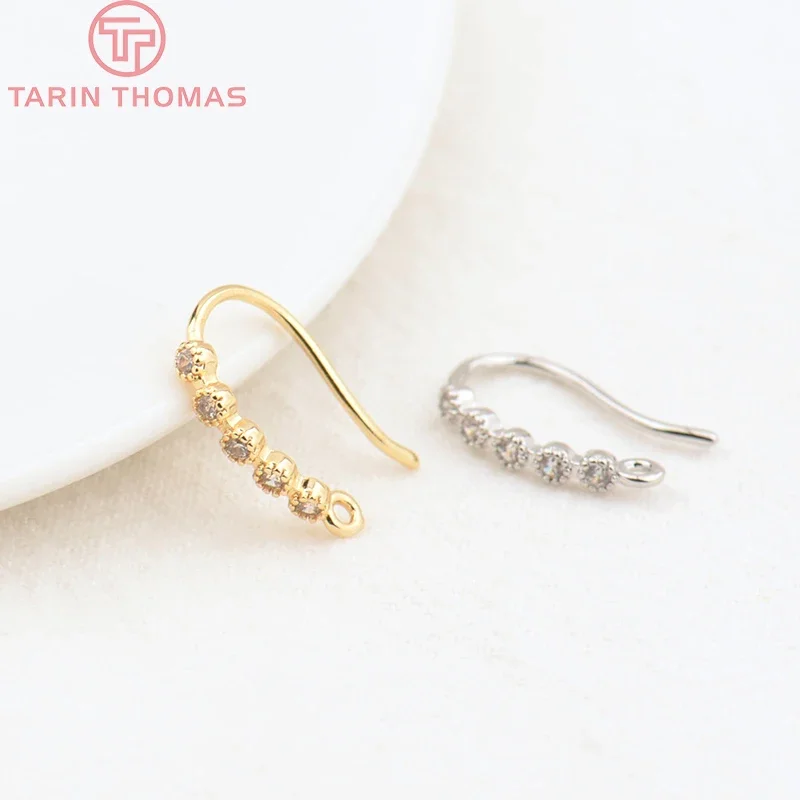 (1954)6 шт. Высота 15 мм латунные серьги с цирконом 24 карата золотого цвета крючки