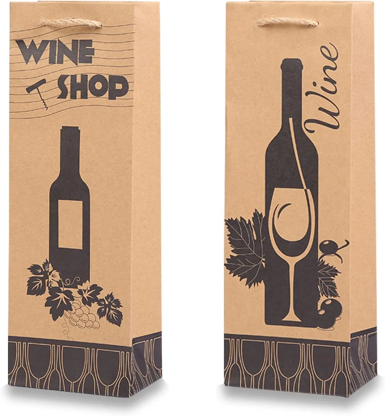 12Pcs Wine Gift Bags with Handle Reusable Kraft Paper Bag for Champagne Wine Bottles Beer Whiskey Wedding Holiday Party Favor