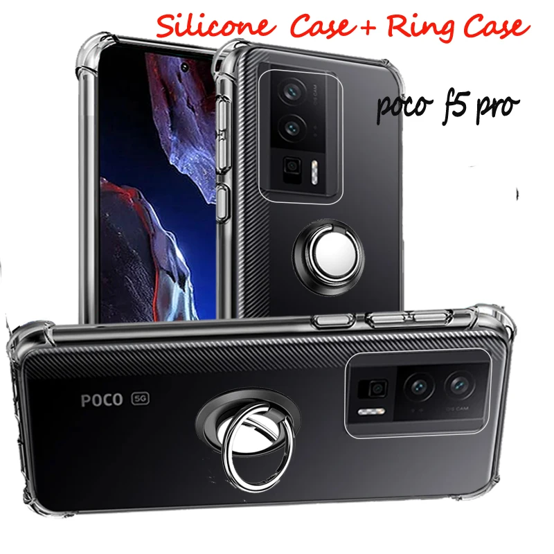 

Poco f5 pro Silicone Case For Xiaomi Poco f5 pro Ring Holder poco f5 capa poco f5 pro 5G Cover ring pocco f5 Transparent Case