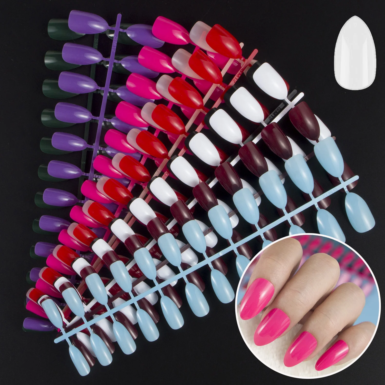 

Almond Shape False Nails Mixed Colors 10 Sets/lot Full Cover Short Fake Nail Kit Short Stiletto Full Cover Nails Uñas Postizas