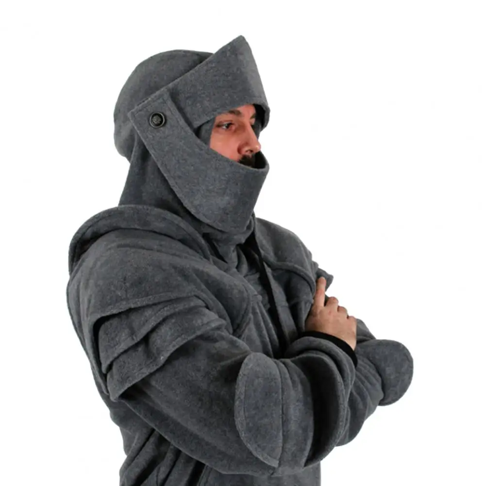 

2023 Men Hoodies Solid Color Front Pocket Pullover Hoodie Medieval Style Face Cover Hooded Men Sweatshirt Halloween Clothing