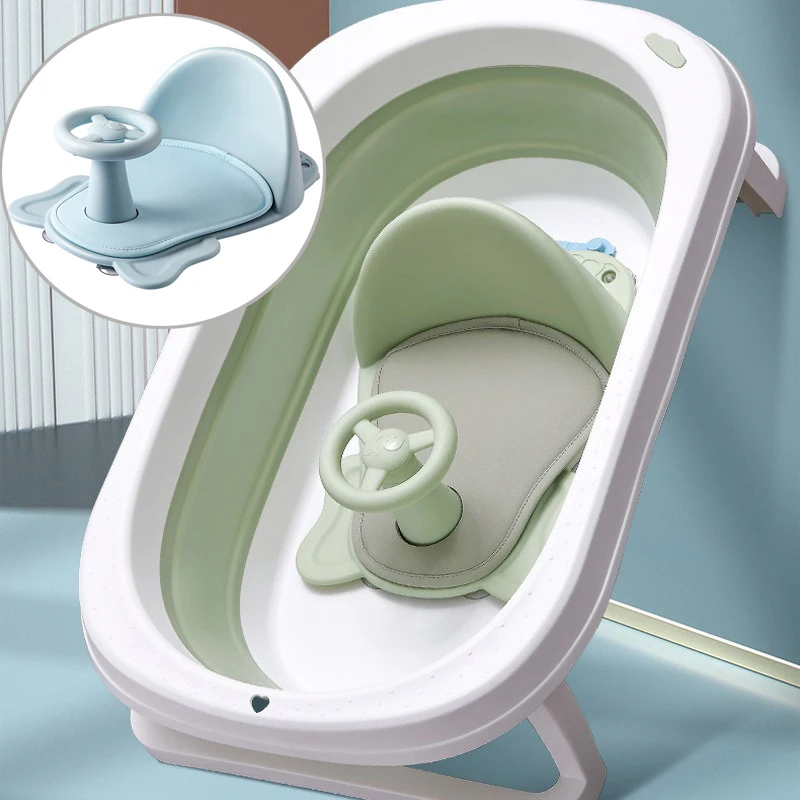 Baby Bath Seat Can Sit/Lie Down Newborn Non-slip Round Bathtub Seat with Non-Slip Soft Mat Safety Support Bath Chair