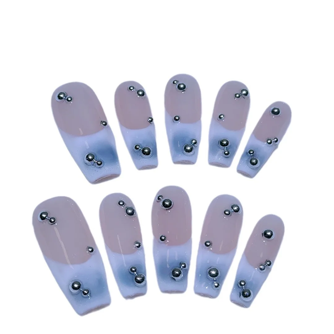 10 шт. накладные ногти с французским наконечником Acyrlic красивые металлические Y2K