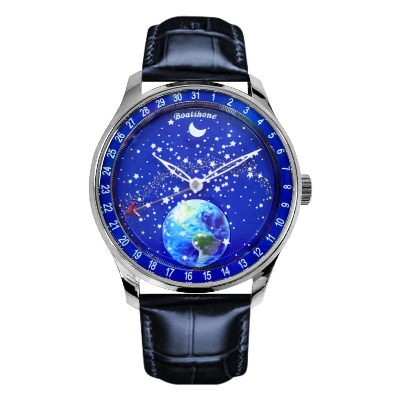 Miyota8215-Reloj de pulsera de cuero con movimiento automático para hombre, cronógrafo mecánico de lujo con esfera de cielo estrellado, Luna, Japón, nuevo, 2022