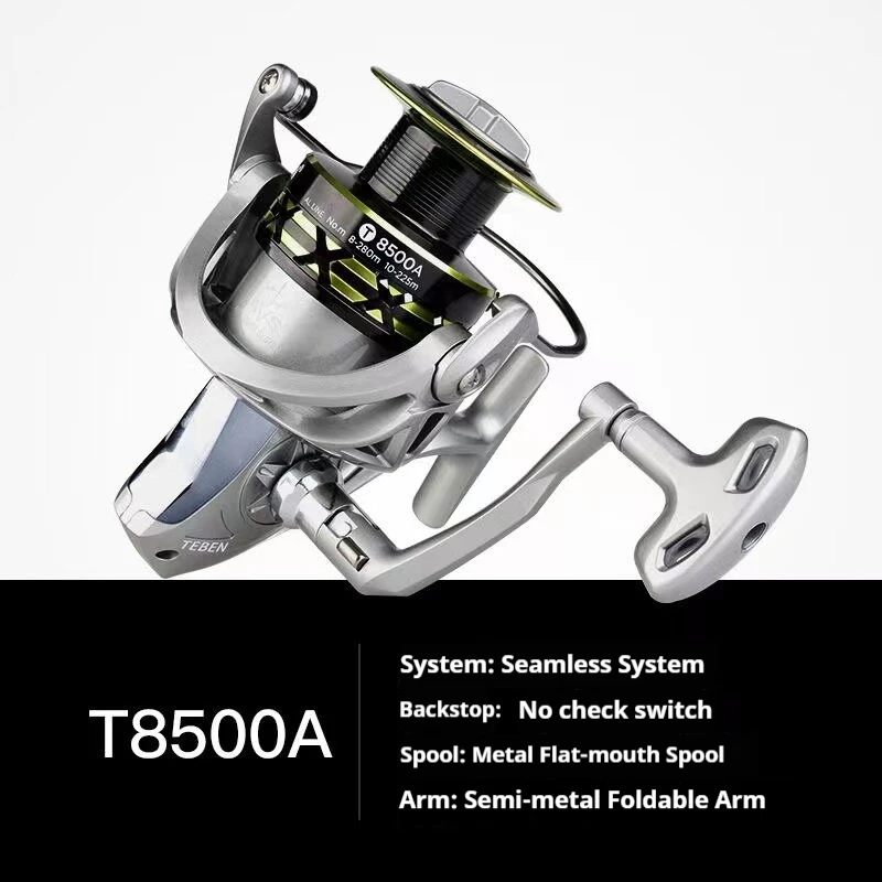 Фото TEBEN T8500A T8500 Спиннинговая рыболовная катушка с цельнометаллической головкой, для дальнего заброса, для морской рыбалки, с металлической катушкой, складная. №4