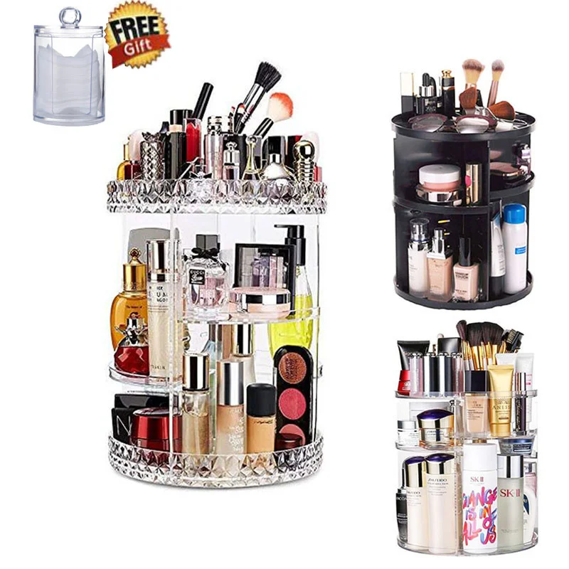 

Makeup Rotation Organizer Cosmetic Storage Box Plastic Organizador Maquillaje Transparent Diamond Pattern Jewelry Display Rack
