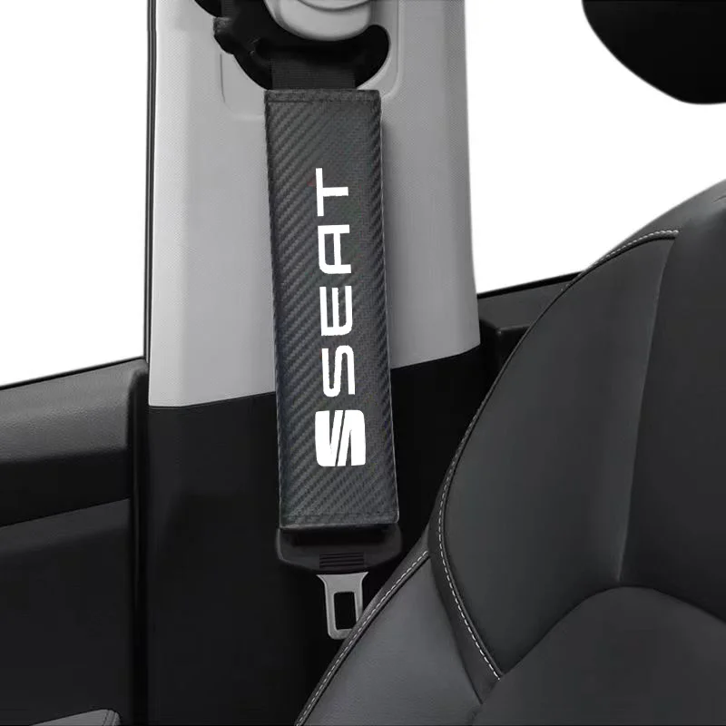 Фото 2 шт. накладки на ремни безопасности из карбона для Seat Leon 5F Mk2 Mk3 Ibiza Tarraco Arona Ateca Alhambra, аксессуары для интерьера №1