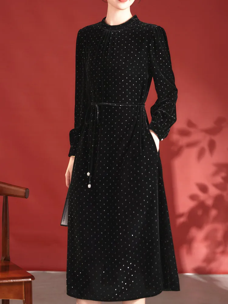 Silk Gold Velvet Dress Women 2025 New Hangzhou High end Luxury International Famous Brand Skirts