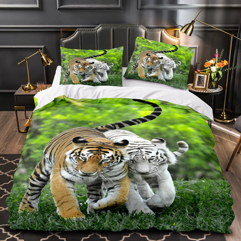 

3D Print Tiger Lion Beast Polyester Bedding Set for Kids Boys Teen Leopard Wild Animal Duvet Cover Set King Queen Twin Full Size