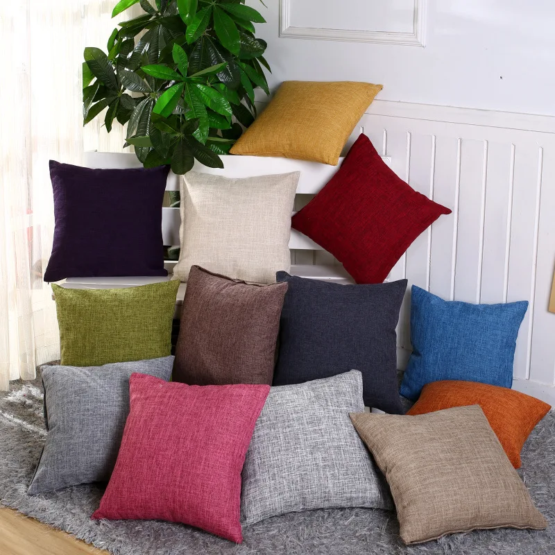 Linen Throw Pillow Cover 40X40/45X45/50X50/55X55CM Sofa Cushion Cover Blue Grey Home Office Seat Chair Waist Pillowcase