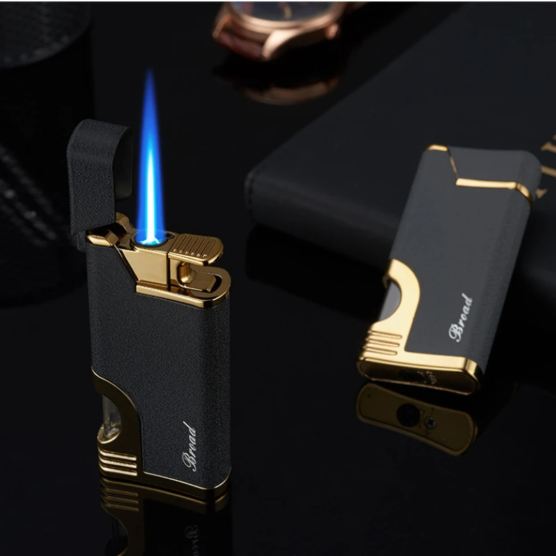 Creative Men's Business Style Transparent Visible Gas Warehouse Blue Flame Windproof Straight Metal Gas Lighter