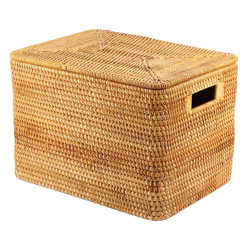 Laundry Basket Rattan Woven Storage Basket Handmade Large Capacity Portable Clothing Storage Box Household,36X26X24cm