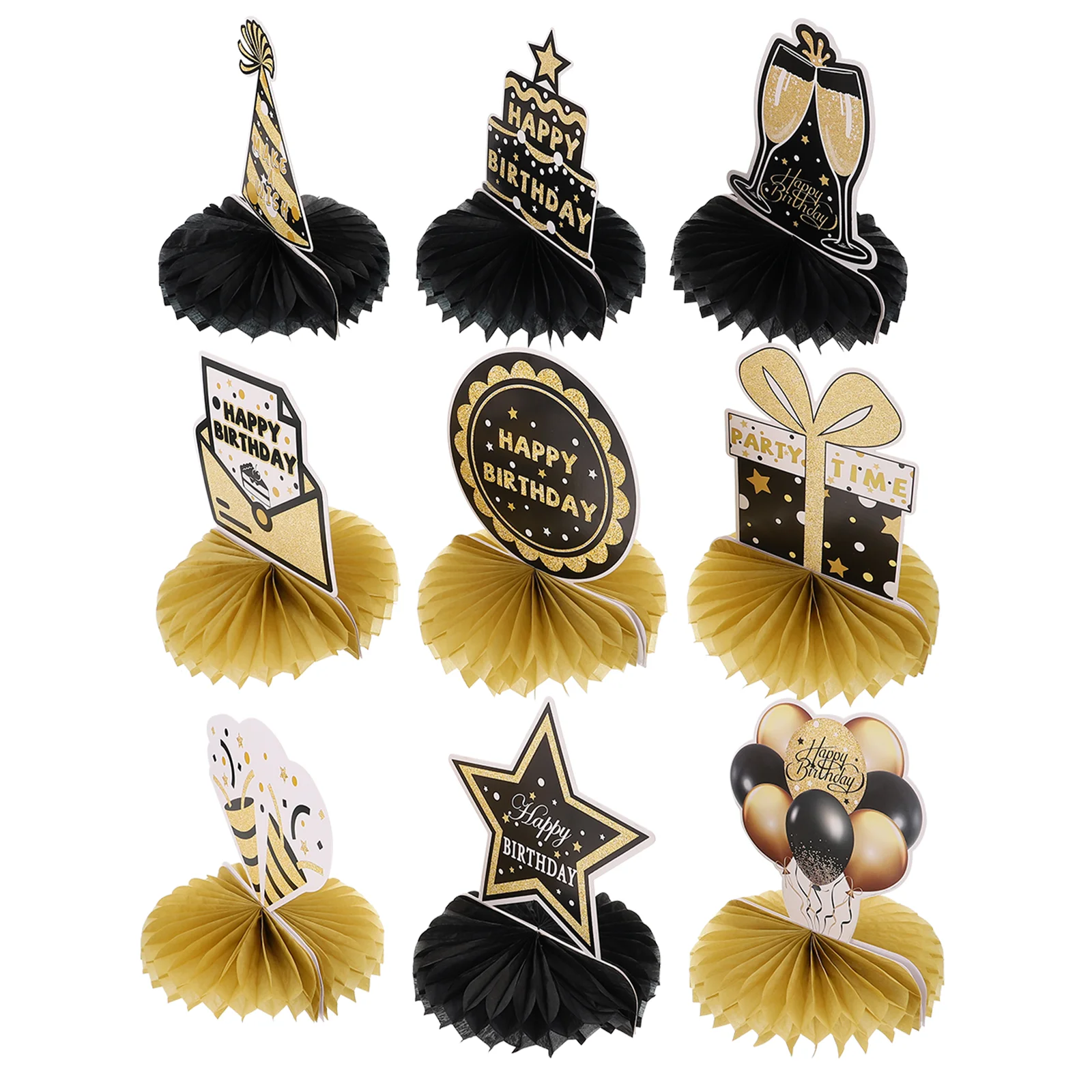 

9Pcs Birthday Themed Paper Craft Ornaments Birthday Themed Party Adornments