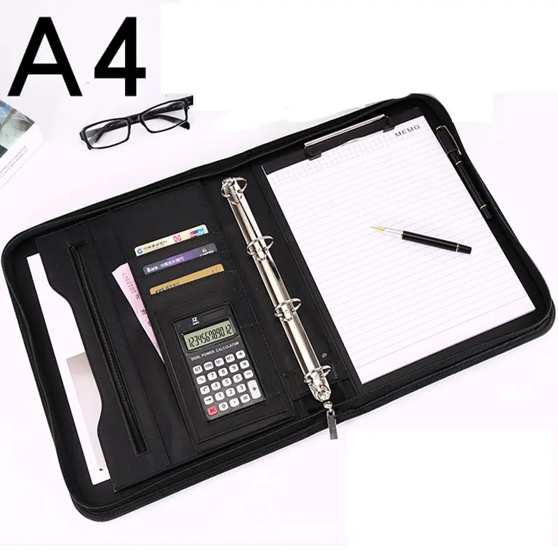 Multi-Function File Cabinet Folder Luxury Binder  Document Organizer Holder Ring Manager Briefcase Zipper Business Supplies