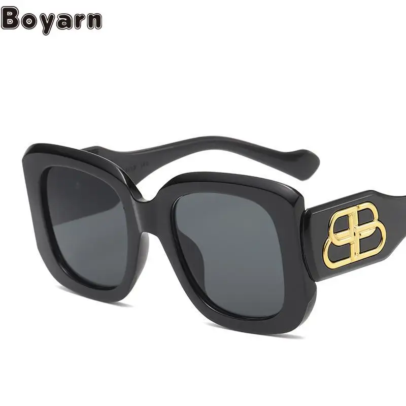 

Boyarn Korean Style New Large Frame Square Fashion Sunglasses Men's And Women's Retro Modern Wide Leg Sunglasses Eyewear Express