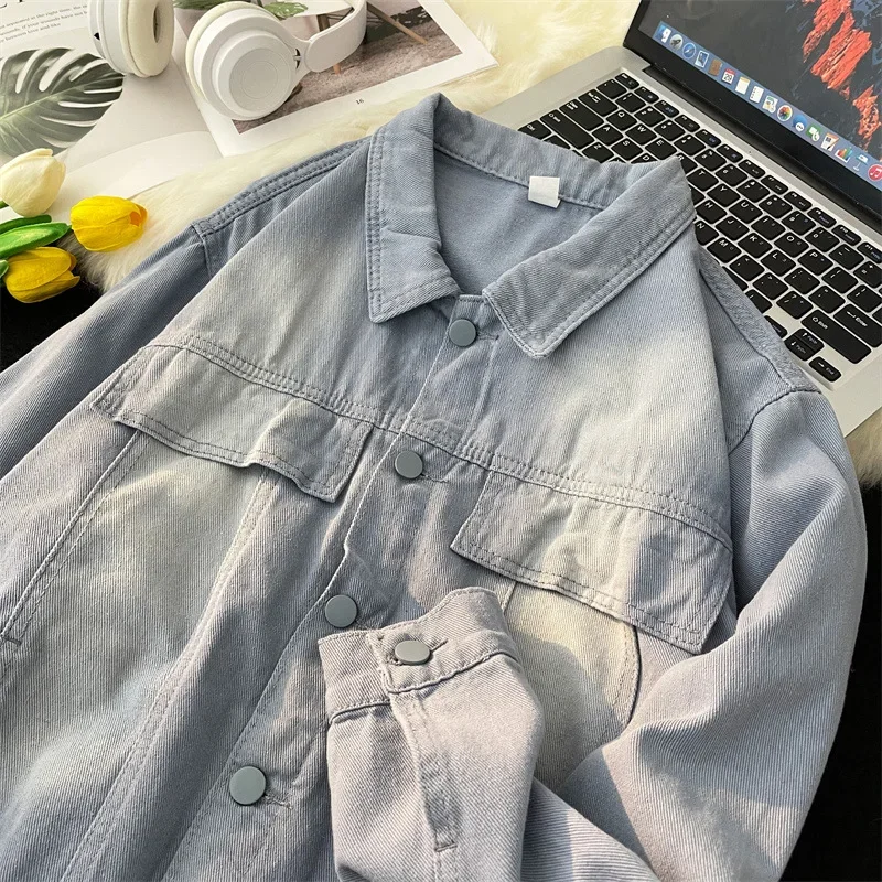 Джинсовая куртка унисекс с эффектом потертости модный универсальный кардиган