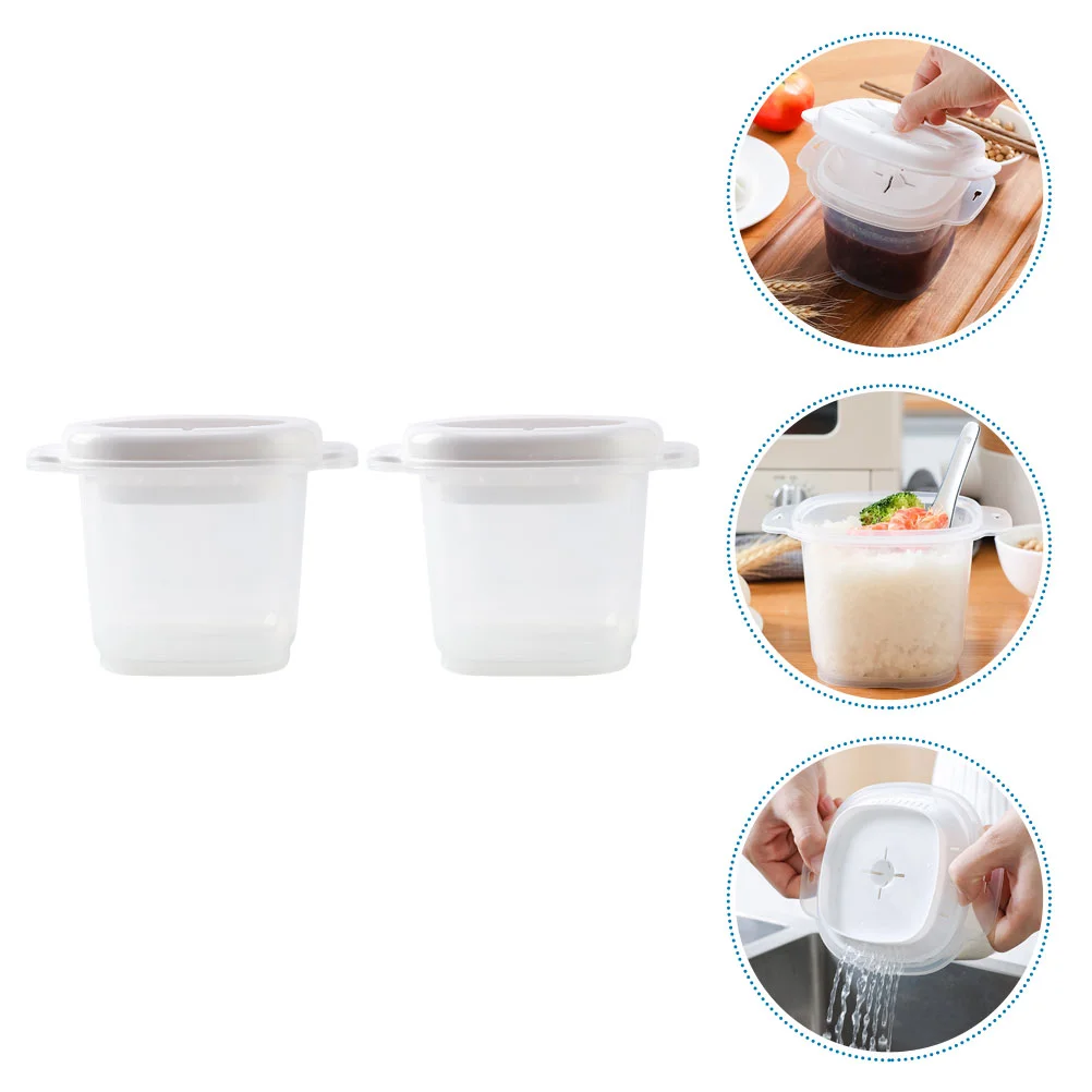 

2Pcs Microwave Oven Steamed Rice Boxes Washing Rice Bowls Rice Boxes (White)