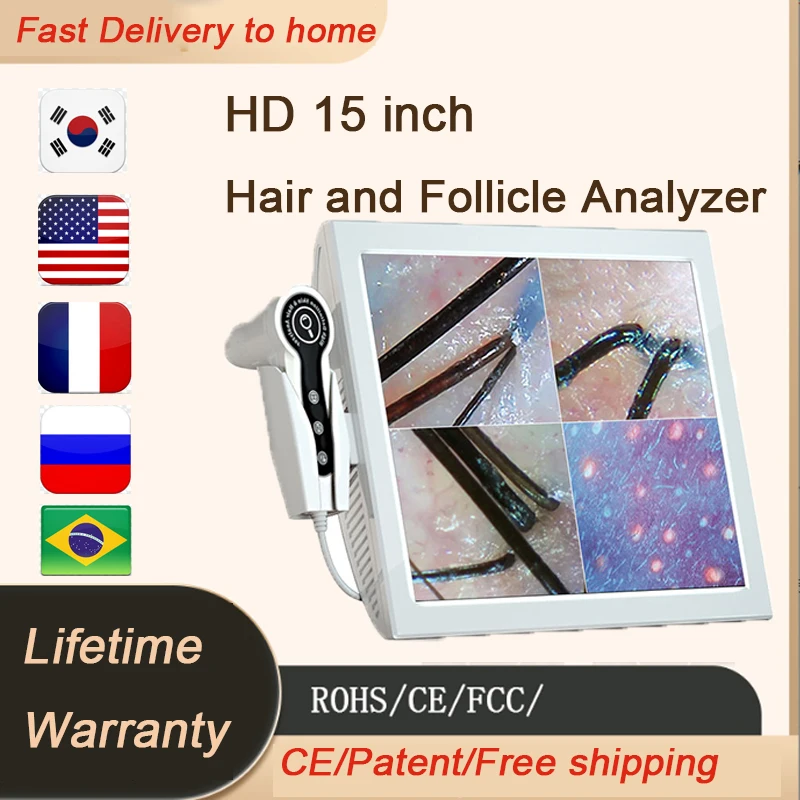 

2023 New HD Digital Skin Analyzer Professional Hair Scalp Detector Hair Follicle Oil Moisture Scanner Test Device 15inch