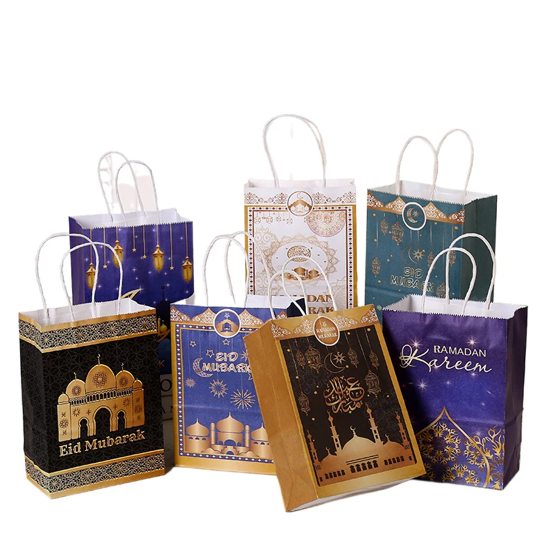 

6pcs/Set Eid Mubarak Paper Gift Bags Ramadan Favor for Party Supplies Goody Treat Candy Bag Muslim Kraft Decoration TC130