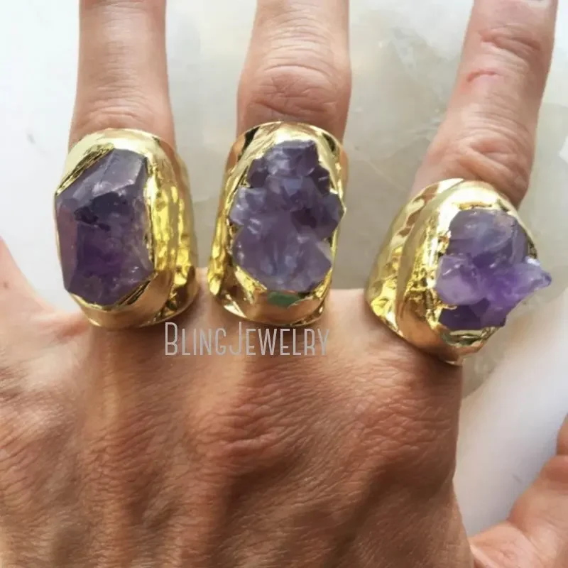Ювелирные изделия с аметистом Cluster золотого цвета обручальное кольцо большим