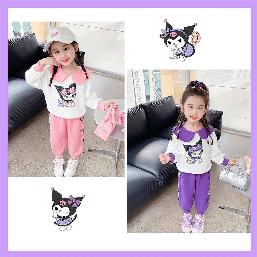 

Anime Sanrio Girls 2Pcs Sports Suit Kuromi Fashion Cotton Long Sleeved T-Shirt Y2K Korean New Style High-Quality Kids Clothing