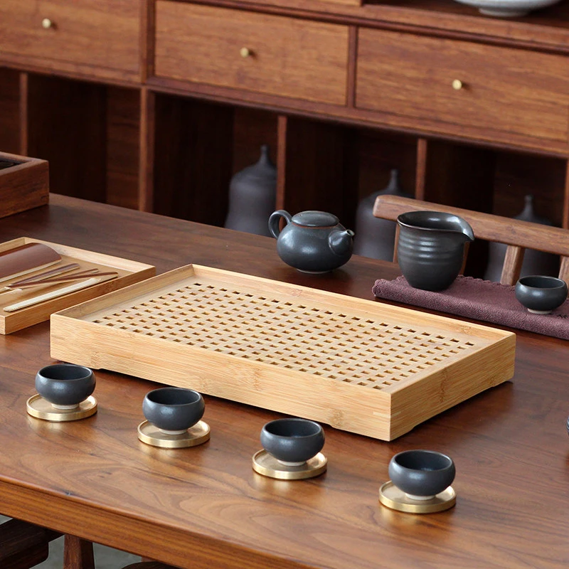

Japanese Bamboo Tea Tray Drain Creative Minimalist Antique Tea Tray with Drawer Household Bandeja Vassoi Kitchen Supplies Gift