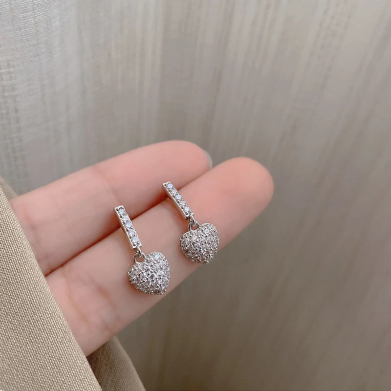 

South Korea Fashion Light Luxury Classic Heart Zircon GIRL'S Earrings Gift Party Banquet WOMEN'S Jewelry Earrings 2022