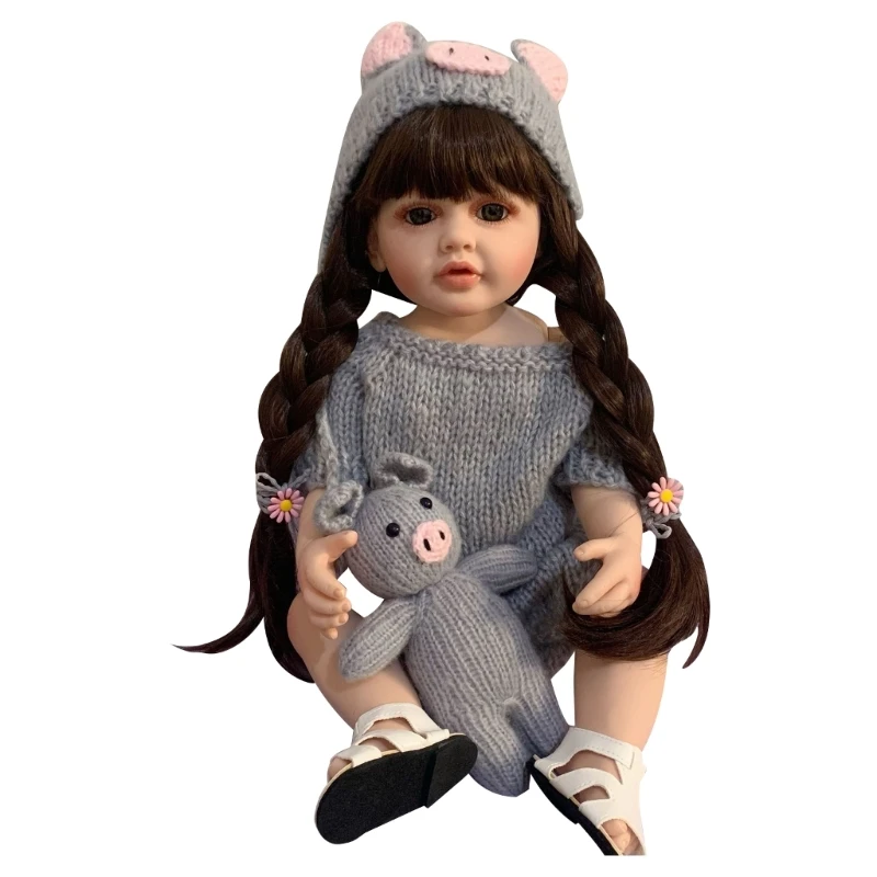 

55cm Reborns Dolls Girl Dolls Nurturing Dolls Realistic Handmade Soft Full Body Toy With Braided Hair Knitted Cloth