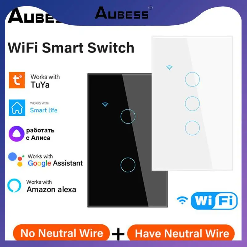 

Многофункциональный Умный выключатель с поддержкой Alexa Google Home, сенсорный переключатель с нейтральным проводом/без нейтрального провода, умный пульт дистанционного управления Tuya Wif
