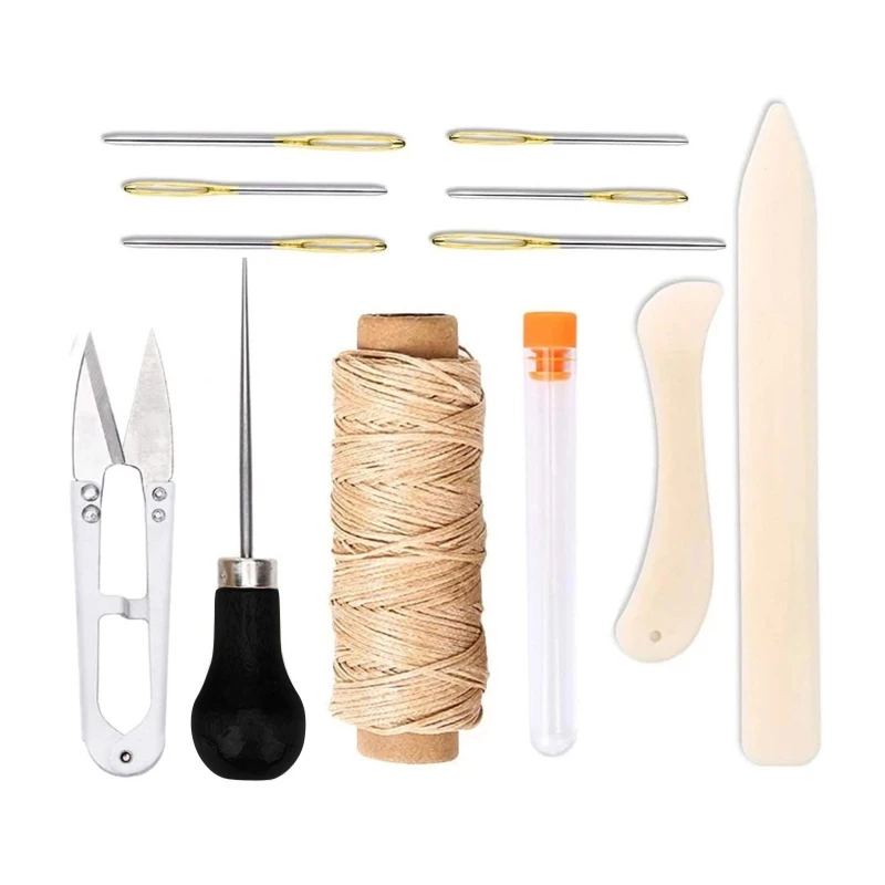 

Leather Bookbinding Tools Kit Sewing Awl Tool Set Waxed Thread Needles for Leathercraft Bookbinding and Scrapbooking Accessory