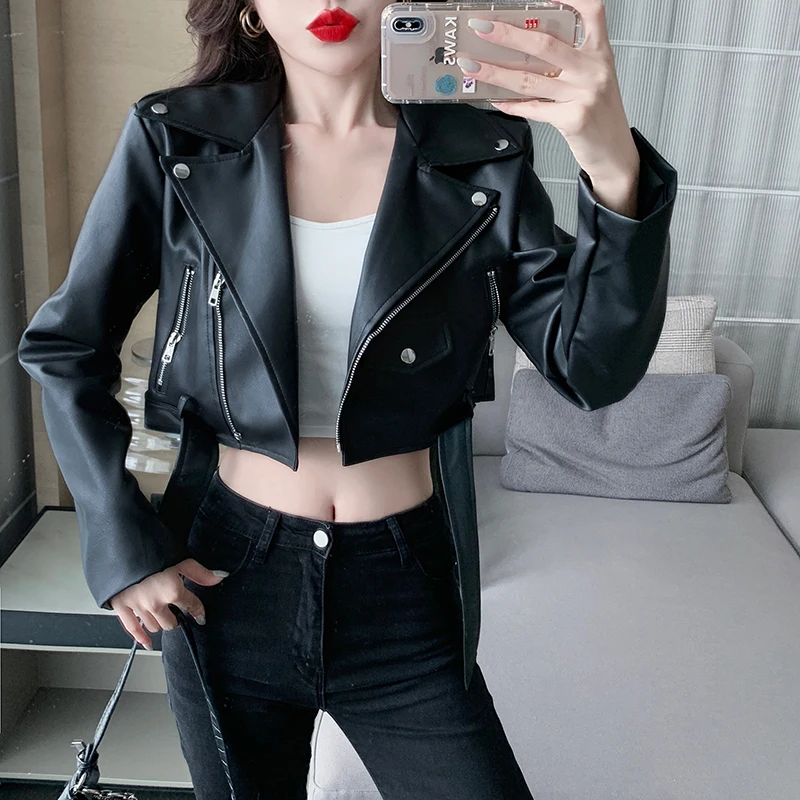 Mini Short Pu Jacket Women Winter Coat Women Autumn Winter Loose Casual Short Zipper Jacket Long Sleeve Leather Jackets