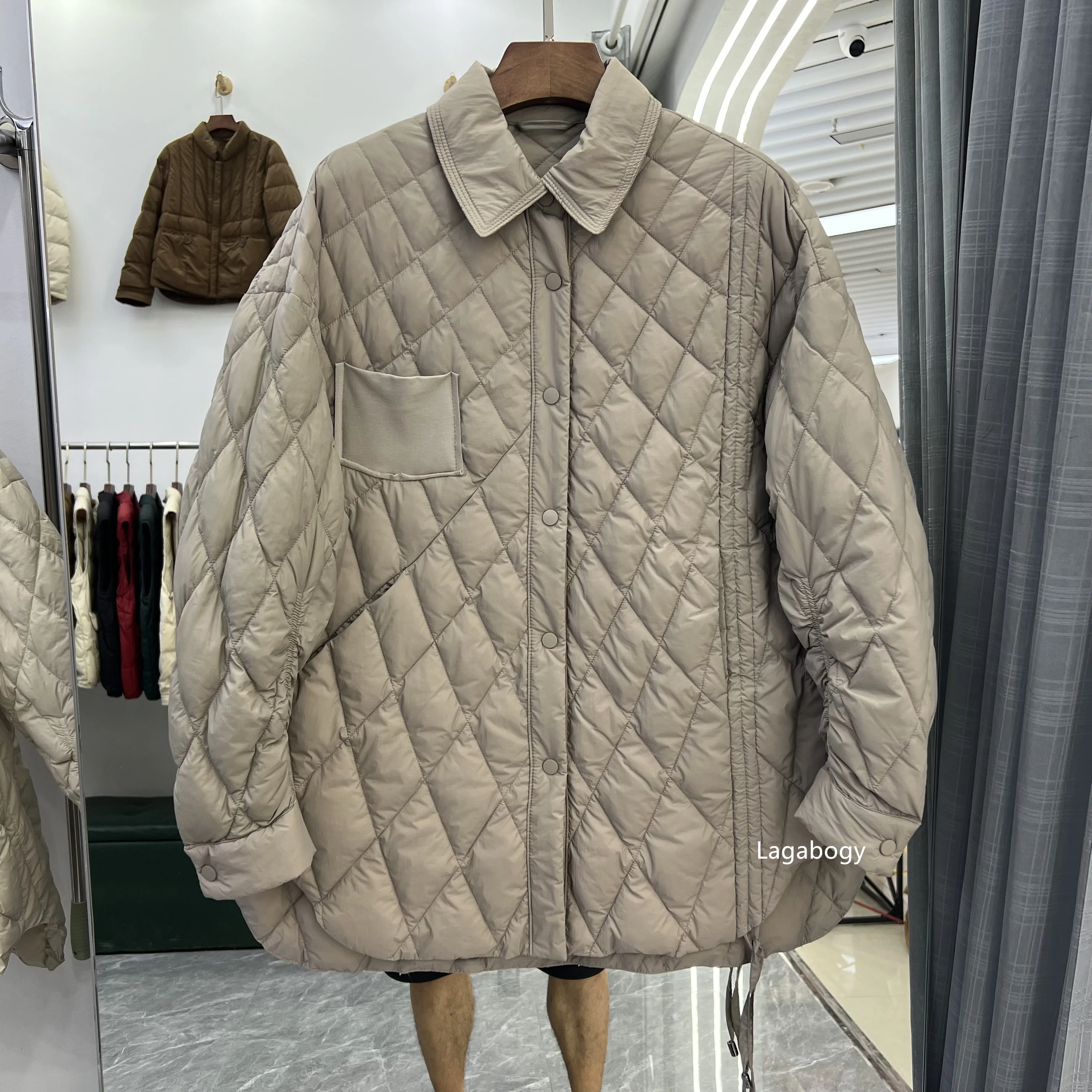 Lagabogy 2023 Осень-Зима Женская ультра тонкая 90% белая куртка на утином пуху