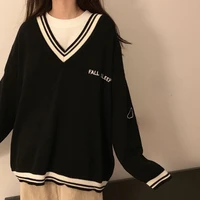 spring sweaters women 2021 new embroidery vintage v neck daily pullover knitwear fall casual all match oversize womens sweater
