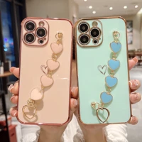 luxury love heart bracelet plating silicone phone case for iphone 13 12 11 pro xs max xr se 8 7 plus ultra thin cute soft cover