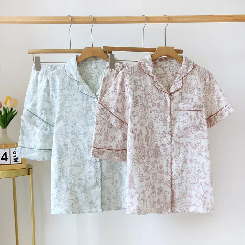 Двухслойная газовая дышащая Пижама хлопковая модная мягкая Домашняя одежда с