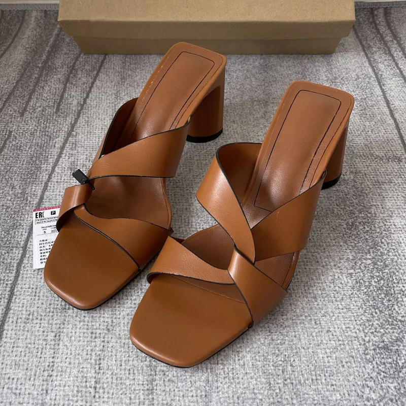 

Женские летние сандалии, коричневые туфли на высоком каблуке, Простые открытые шлепанцы для вечевечерние, 2022