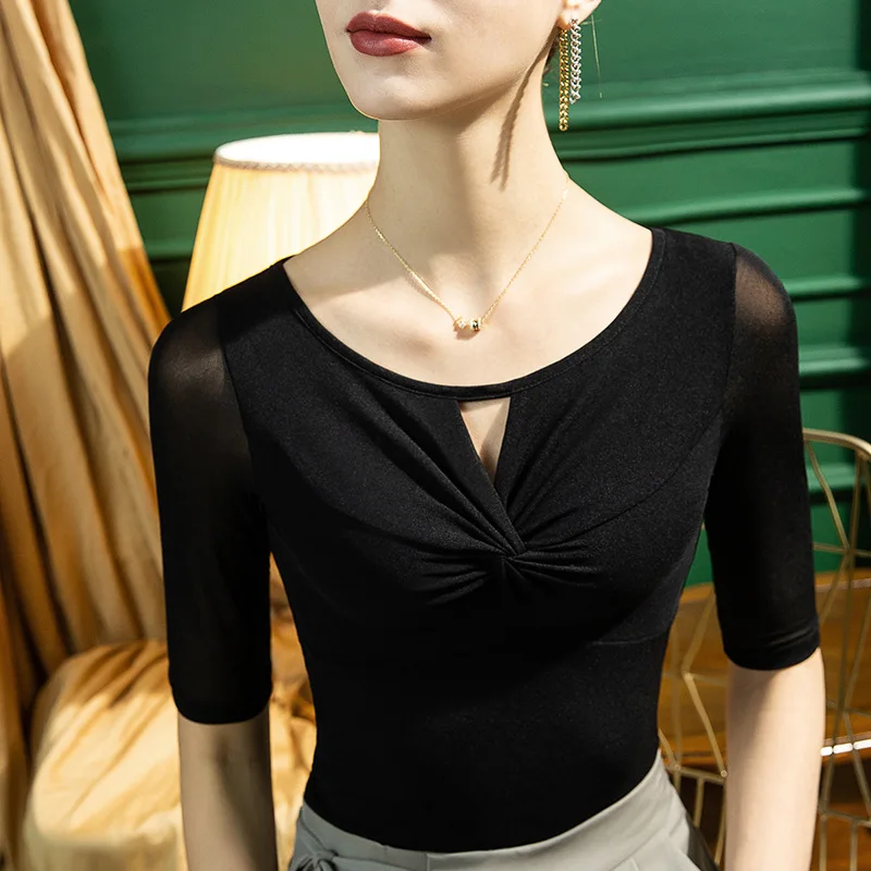 

HIgh Quality 2023 Women Tops Hollow Out Spring Summer T-shirt Female Splice Clothing Sexy Crop Top Clothes Casual Blouse Y2k