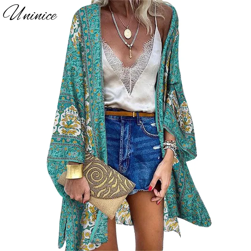 2022 Summer Kimono Open Front Bohemian Floral Blouse Casual Loose Beach Tops Vintage 5XL Plus Size Blusas Women Cardigan