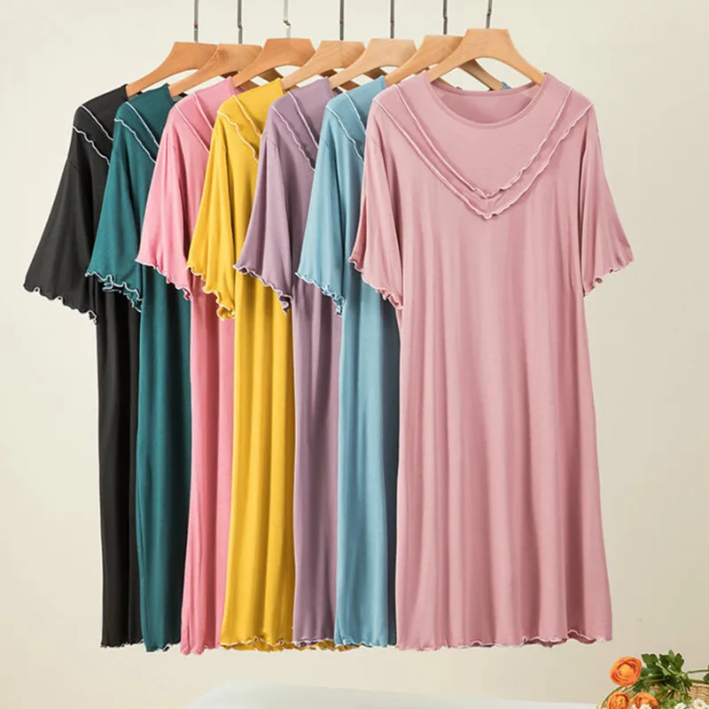 

Modal Summer Nightdress For Women Outwear Long Dress V-Neck Flap Edge Casual Home Clothes Thin Sleeping Nightgowns Female