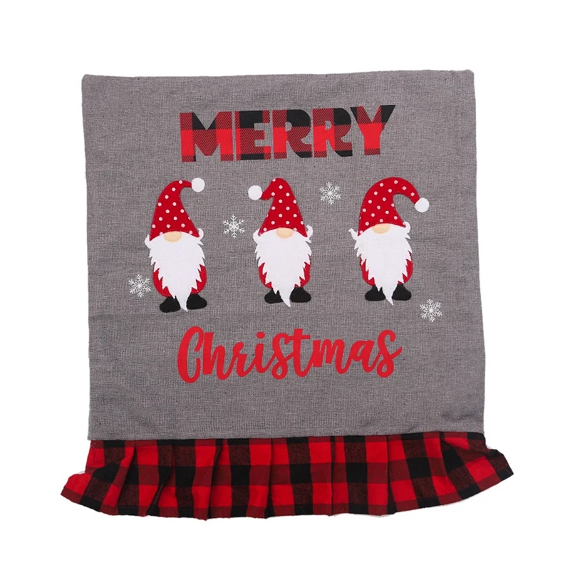 

Plaid Fabric Chair Cover Linen Machine Embroidered Faceless Santa Chair Cover For Christmas Decorations