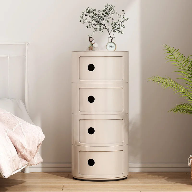 

Small Bedside Table Minimalistic Round Plastic Japanese Style Cute Items Kids Simple Nightstands Modern Stolik Filing Cabinets