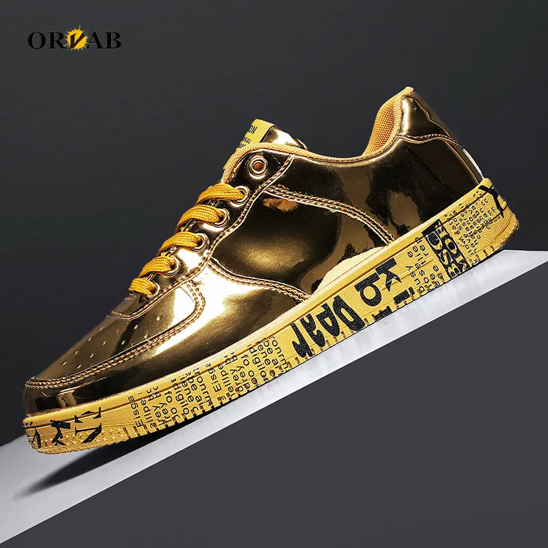 Platform Sneakers Womens Shoes Fashion Patent Leather Platform Shoes Zapatillas Mujer Graffiti Gold Silver Woman Designer Shoes