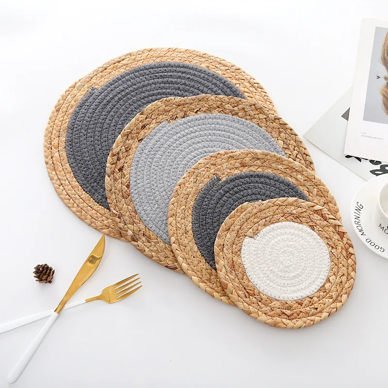 

Placemat Pad Coasters Kitchen Table Mats Rattan Coaster Bowl Mats Padding Mat Insulation Pad Round Placemats Hand-made