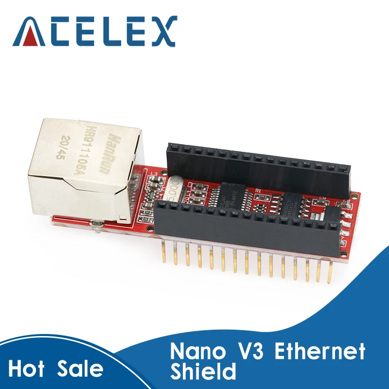 Фото Nano V3 Ethernet щит ENC28J60 микрочип HR911105A Ethernet веб-сервер плата модуль для Arduino Nano 3,0 №1