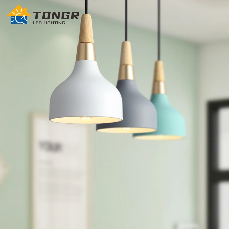 

Nordic Macaron Pendant Light Led Pendant Fixture Hanging Kitchen Lamp Dining Room E27 Dinning Room Lights Wood Pendant Lamp