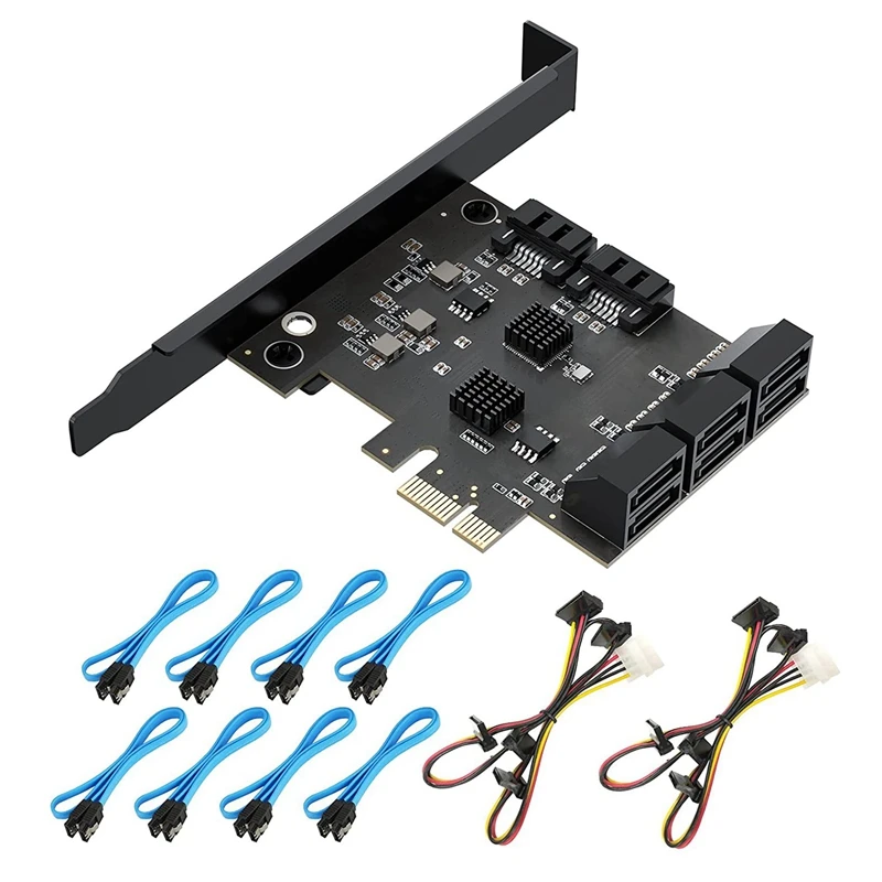 

Pcie SATA Card, 8 Port SATA 3.0 Controller Expansion Card, 6Gbps PCI-E X1 Host Controller Card Up To 80TB Expansion