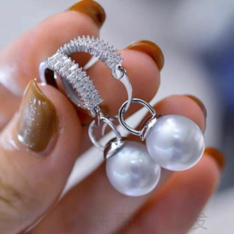 Gorgeous 10-11mm South Sea White Pearl Dangle Earring 925s
